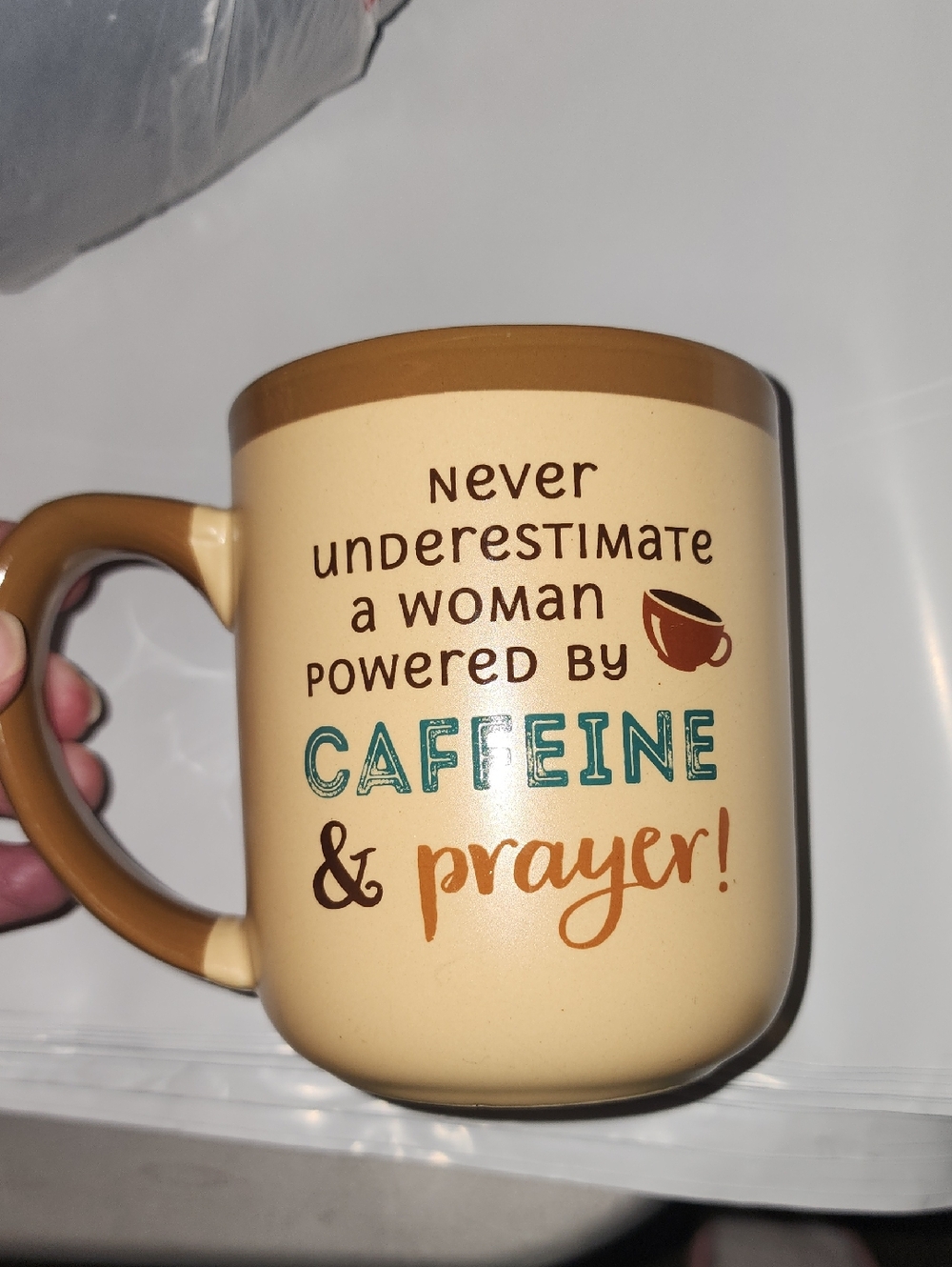 Caffeine & Prayer Beige Ceramic Coffee Mug